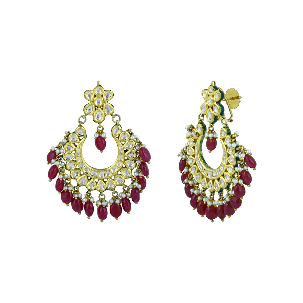 Chandbali Polki Earrings with Ruby Drops